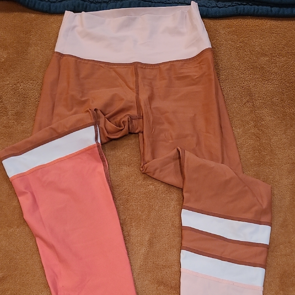 Aerie Chill Play Move Pink and Brown Leggings